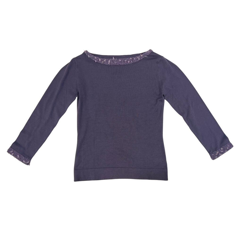 Vintage Cerruti 1881 Silk Stretch Knit Top with Beaded Trim – Made in Italy